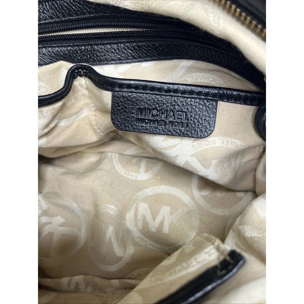 Michael Kors Portland Pebbled Black Leather Satchel Purse Gold Zipper Handbag